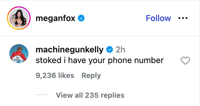 MGK has flirty response for ex Megan Fox&rsquo;s racy Instagram* return