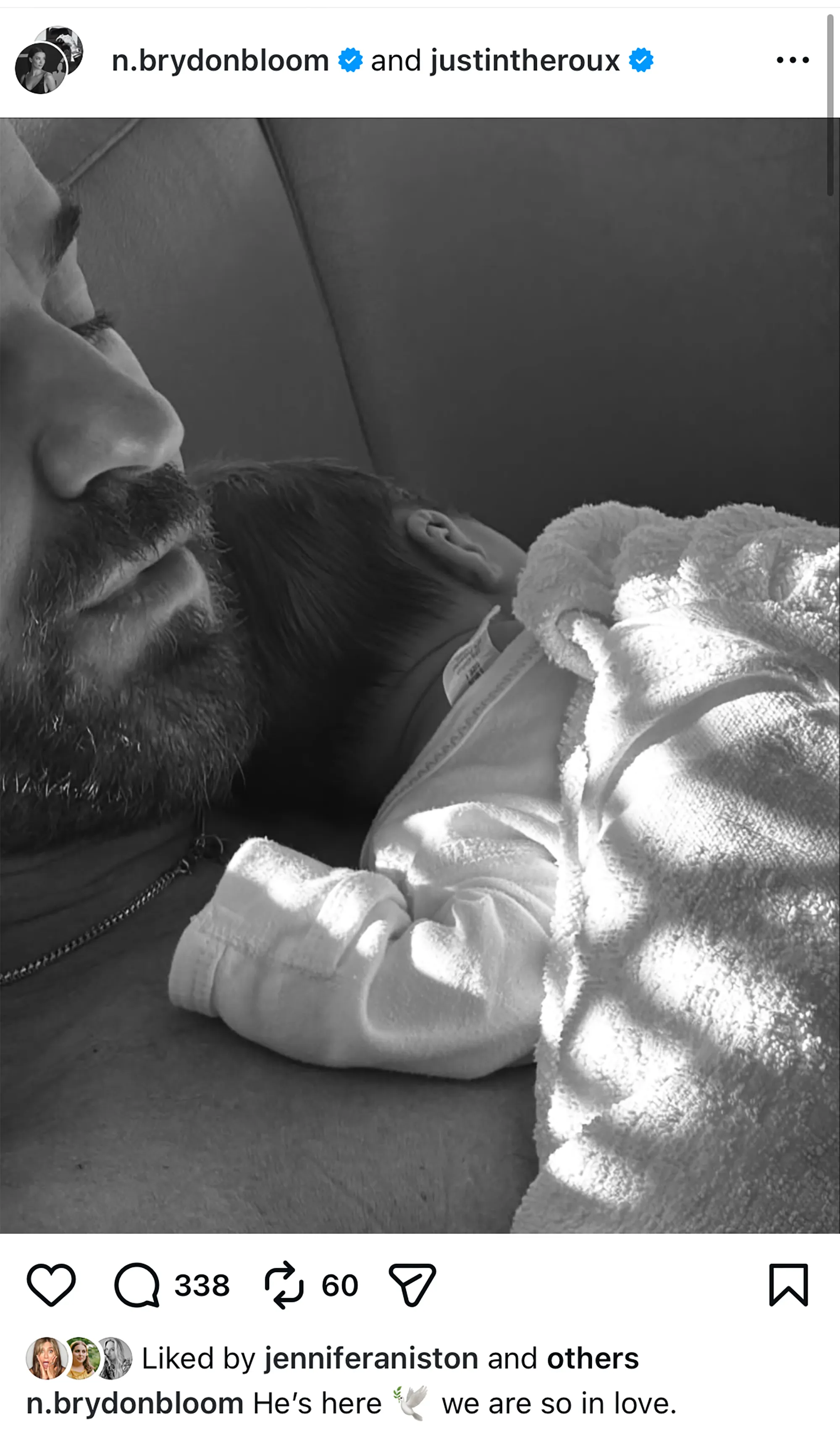 Jennifer Aniston subtly reacts after ex-husband Justin Theroux welcomes baby with wife Nicole Brydon Bloom